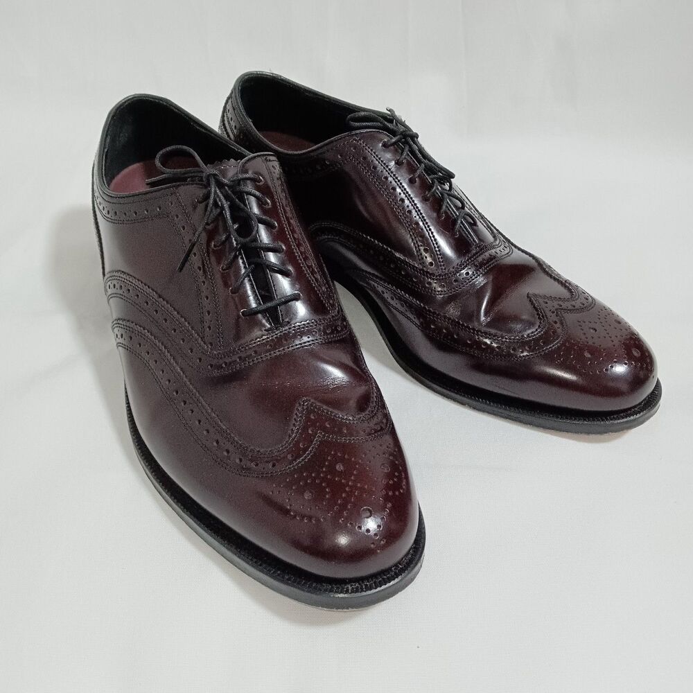 Florsheim Mens Lexington Burgundy Leather Wingtip Dress Shoes Sz 10 3E Wide